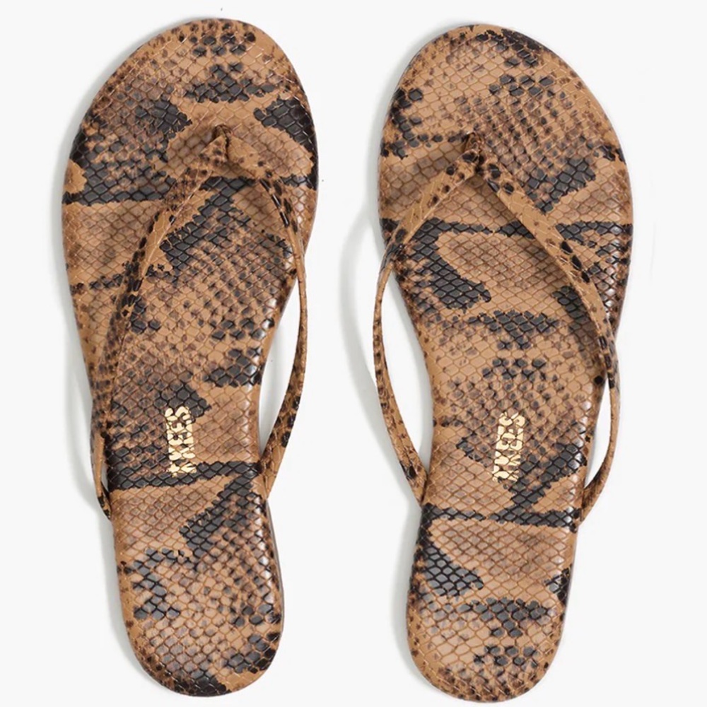 TKEES Snakeskin-Print Flip Flop Sandals in Brown and Black